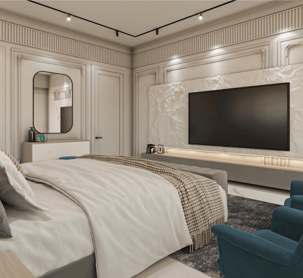 Mahesh Manglani Residence — Suite I media wall and dressing zone