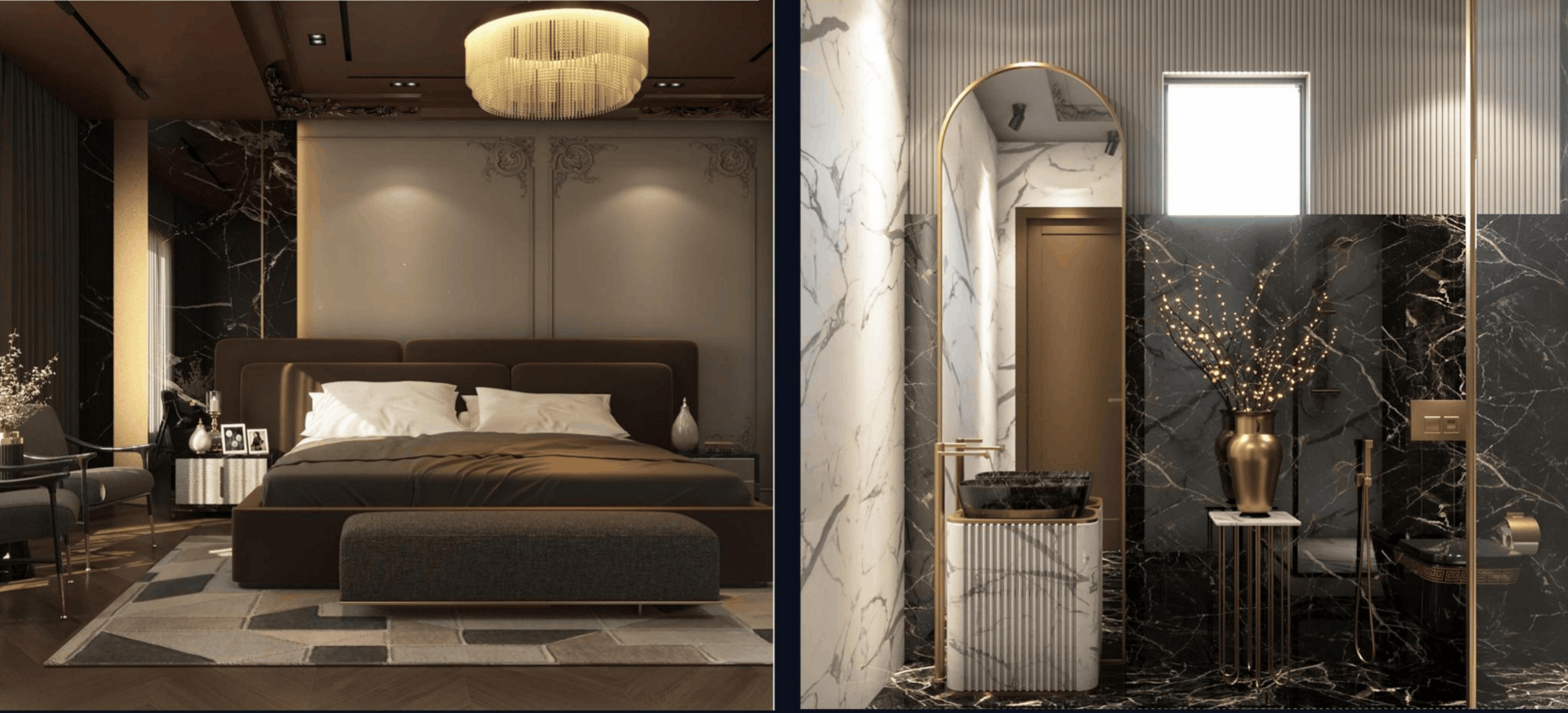 Mahesh Manglani Residence — Suite II Nero Marquina en-suite bathroom