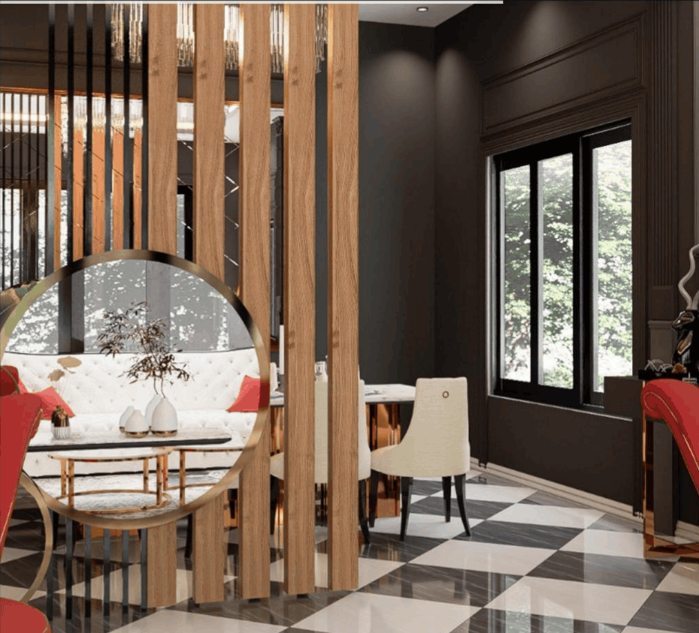 Asad Residence — timber slat divider and semi-private lounge