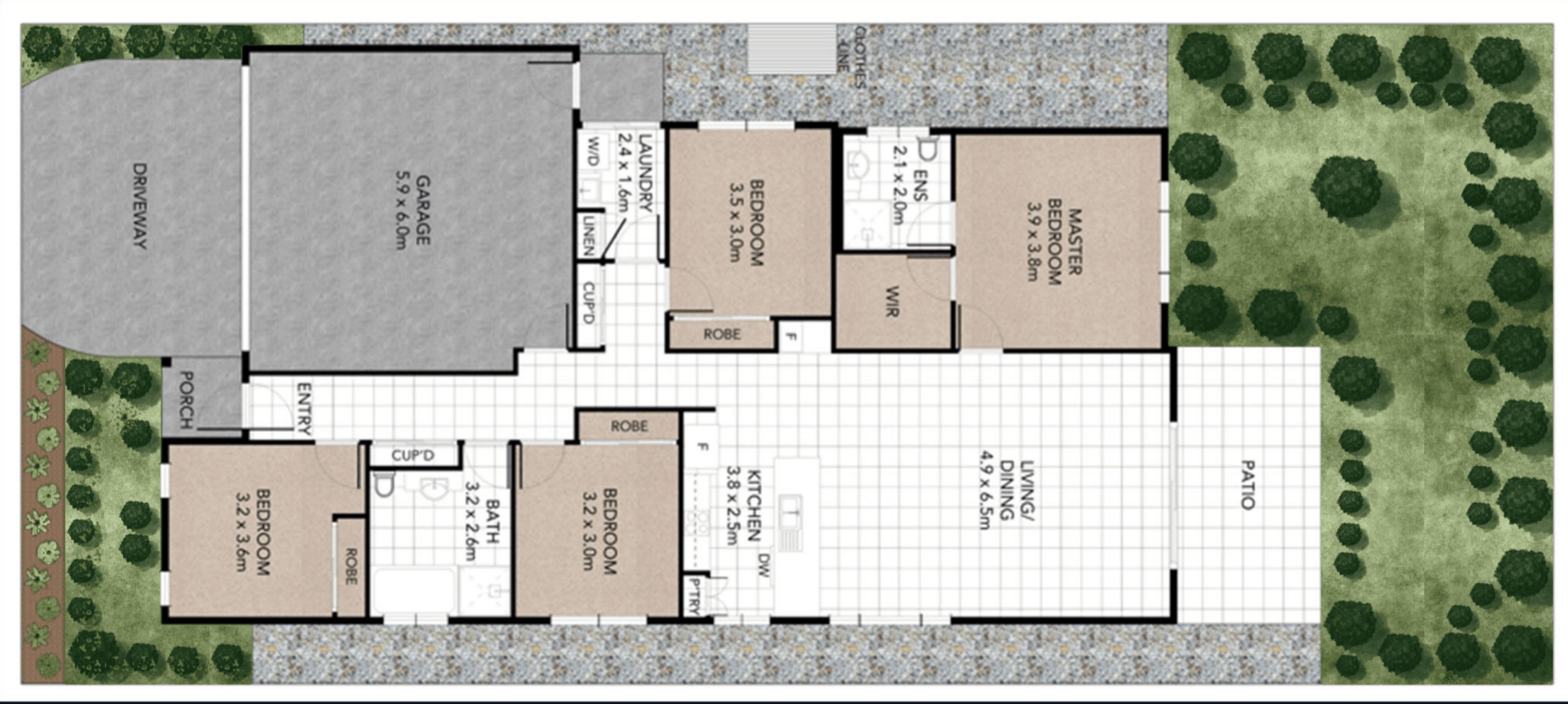 High-density textural floor plan with furniture zones